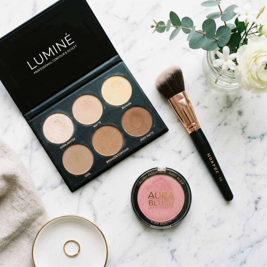 Flat lay pinceau et palette beauté